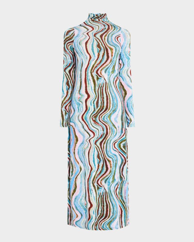 Paxton Swirl-Print Turtleneck Midi Dress